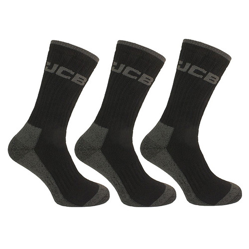 JCB Heavy Duty Black Work Socks - Pack of 3