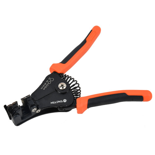A black and orange pruning shear with a spring mechanism, featuring ergonomic grips. The tool is open on a white background, conveying a sense of readiness.