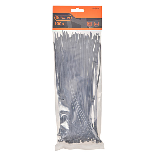 Tactix Black Cable Ties, 250mm - 100 Pack