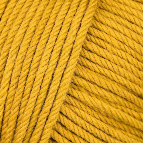 Close-up of tightly twisted mustard-yellow yarn strands arranged diagonally, showing the texture and weave of the wool.