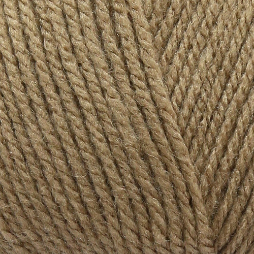 Close-up of tightly twisted light brown yarn strands arranged diagonally, showing the texture and weave of the wool.
