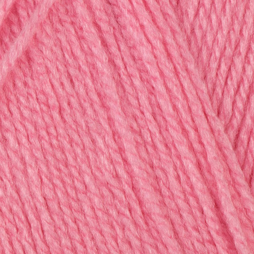 Close-up of tightly twisted pink yarn strands arranged diagonally, showing the texture and weave of the wool.
