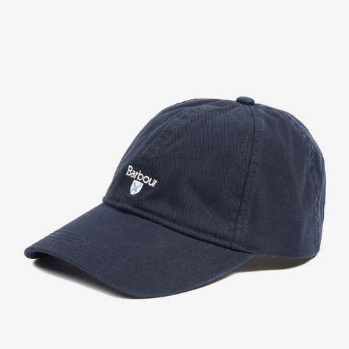 A navy blue baseball cap with white embroidered text and logo on the front. The cap has a curved brim and is set against a plain white background.