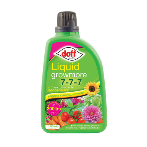 Doff Liquid Growmore 7-7-7 plant feed bottle, shown on a white background.
