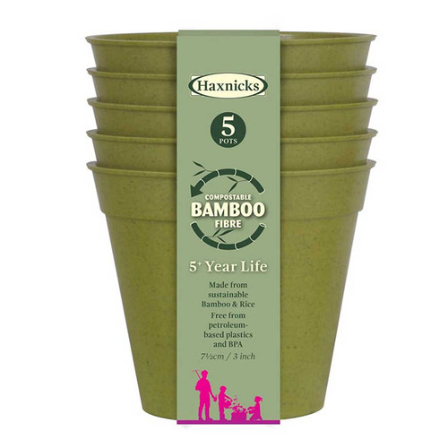 Haxnicks 3 Compostable Bamboo Plant Pots Pack of 5  Sage Green