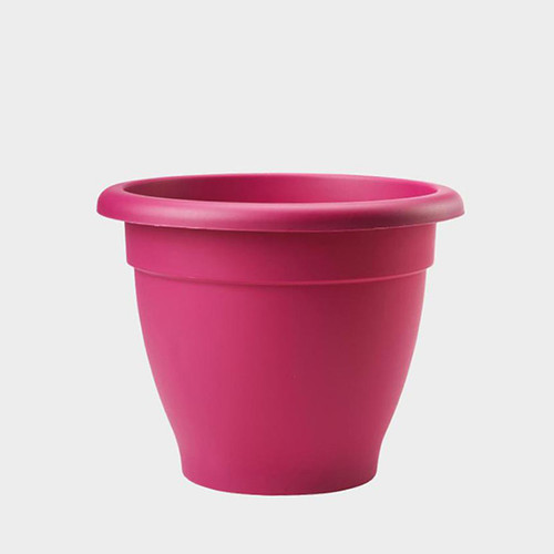 Cherry red round planter with a smooth finish and wide rolled rim, shown against a plain light background.
