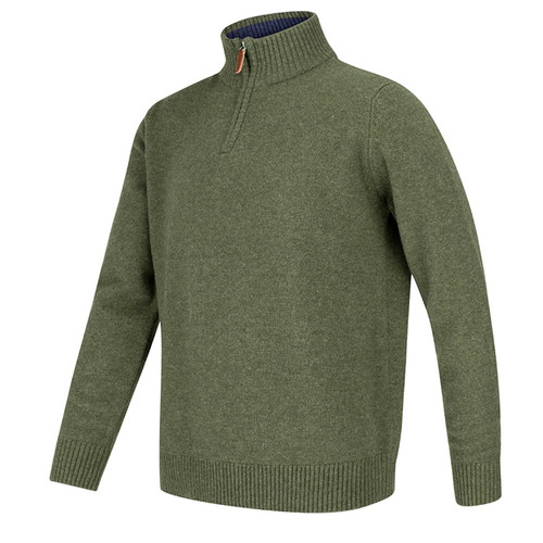 Hoggs of Fife Men's Lothian Quarter Zip Neck Pullover Jumper - Thyme