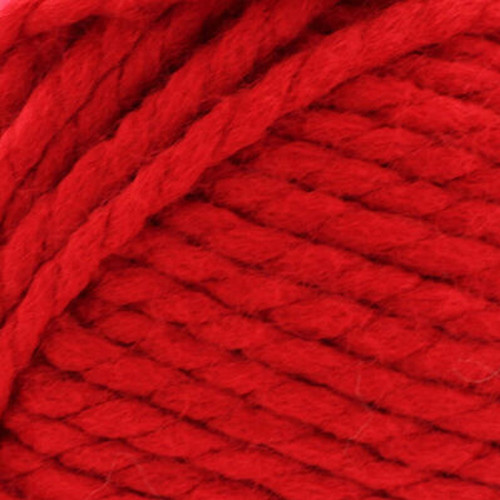 Close-up of redsuper chunky yarn, showing thick, softly twisted strands and a plush texture.