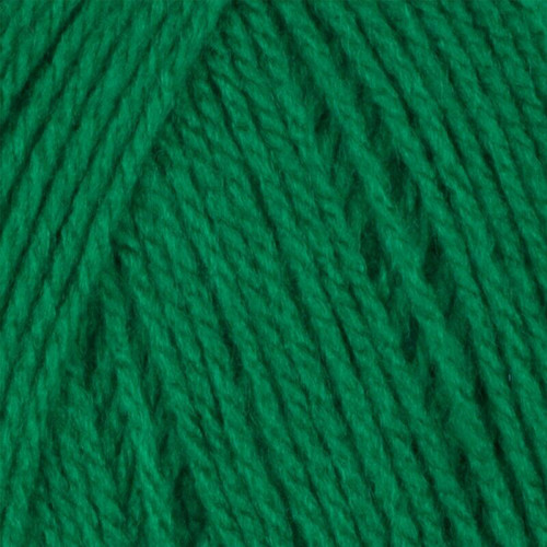 Close-up of green chunky yarn, showing thick twisted strands and a soft, textured finish.