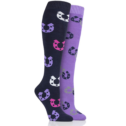 Storm Bloc Women's Long Horseshoe Print Socks, 2 Pack - Navy/Lilac