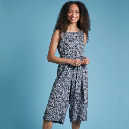 Weird Fish Womens Nalani Printed Jumpsuit - Navy