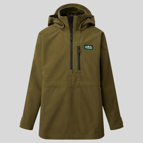 Teak hooded jacket with front zip and logo on the chest.