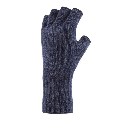 A navy blue fingerless glove.