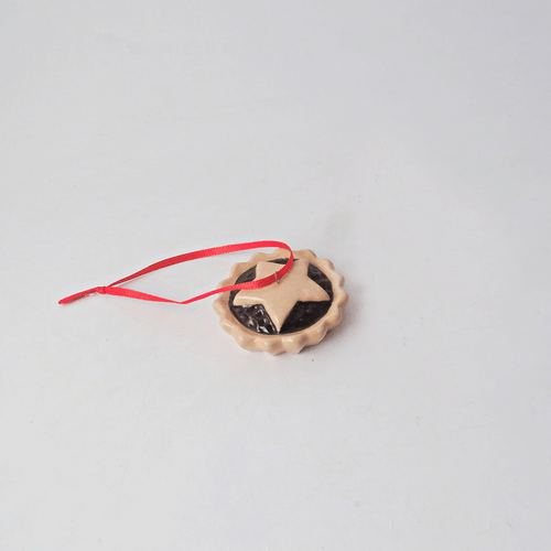 Mince Pie Hanging Decoration on a grey background