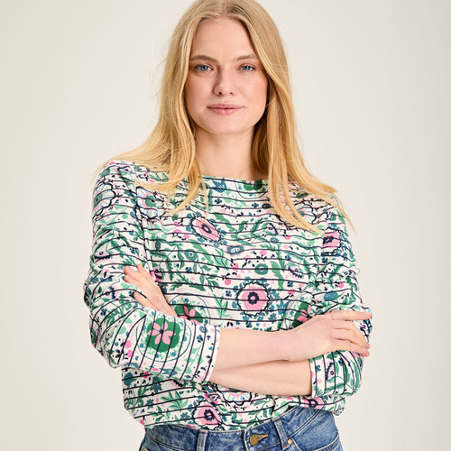 Joules Women's Harbour Striped Printed Top - Floral/French Navy