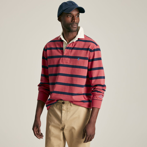 Joules Men's Onside Striped Rugby Shirt - Pink/Navy