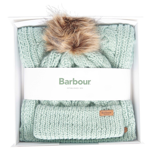 Barbour Women's Penshaw Beanie Scarf Gift Set Soft Mint Charlies
