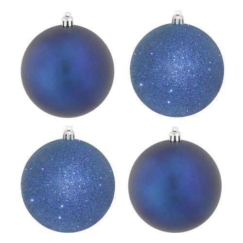 4 Navy Baubles on a white background