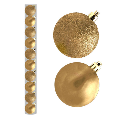 10 Gold Assorted Baubles on a white background