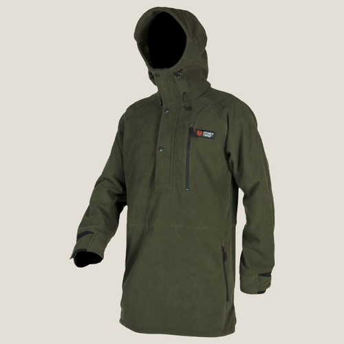 A green hooded jacket with a chest zipper and Stoney Creek logo on the left side.