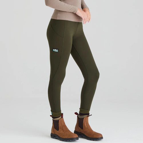 A front view of a deep forest pair of Ridgeline women's infinity leggings.