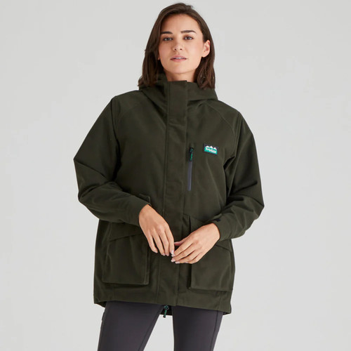 Front view of a Ridgeline Rhea Jacket in a Deep Forest colour