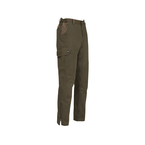 Pair of Khaki unisex trousers set on a white background