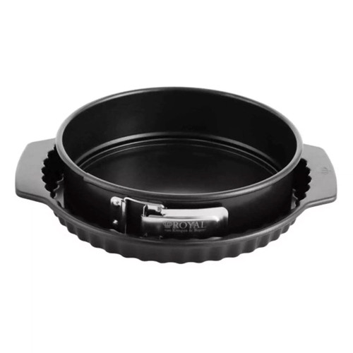 A black Springform Pie & Quiche Dish Set on a white background.