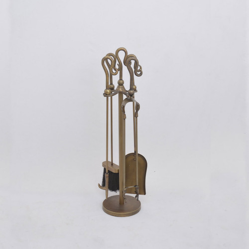 Mansion Shepherd Hook Round Base Fireplace Companion Set, 26in - Antique Brass