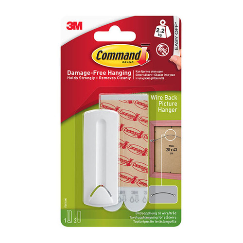 Packaging for a 3M Command brand wire back picture hanger with a 2.2 kg load capacity.
