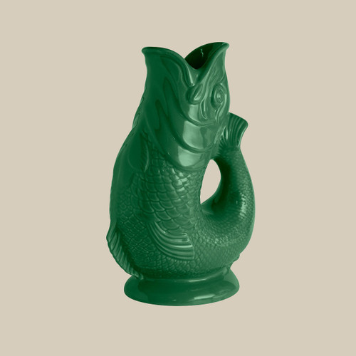 A forest green gluggle jug.