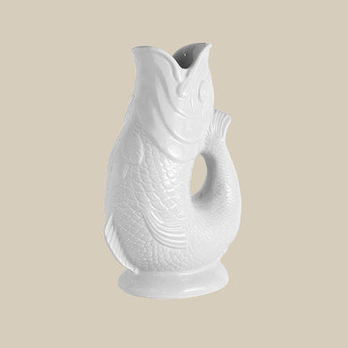 A white Gluggle jug