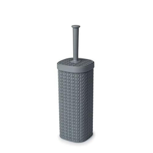 Grey toilet brush and holder on a white background