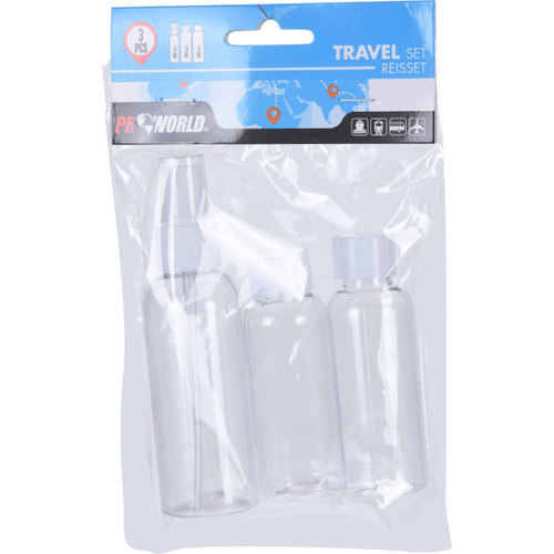 A set of three travel bottles in their packagaing.
