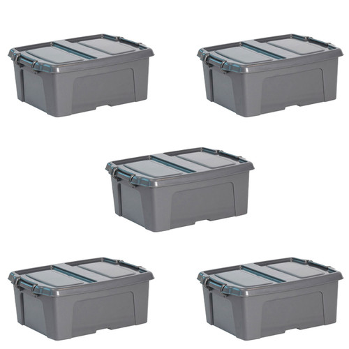 Strata 24L Smart Storage Box with Extra Strong Lid, Charcoal Grey - 5 Pack