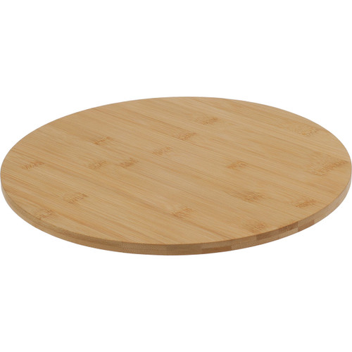 A bamboo lazy Susan serving board.
