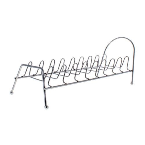 A chrome dish rack