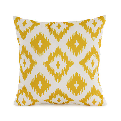 A yellow diamond-patterned outdoor scatter cushion on a white background