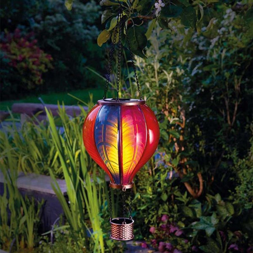 A rainbow plastic balloon light hanging ornament.