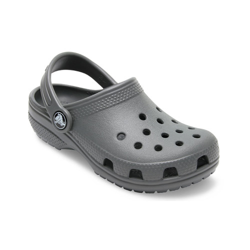 Gray rubber clog with ventilation holes, sturdy sole, and an adjustable heel strap. The shoe is angled slightly to show its ergonomic design.