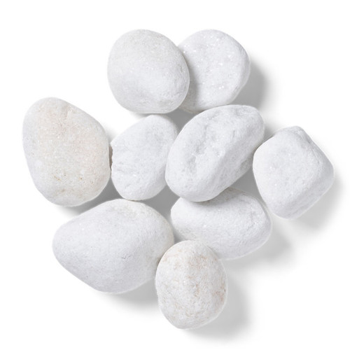 A group of white, smooth stones on a bright white background.