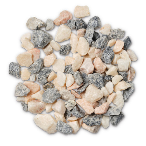 A pile of multicoloured gravel stones isolated on a white background.