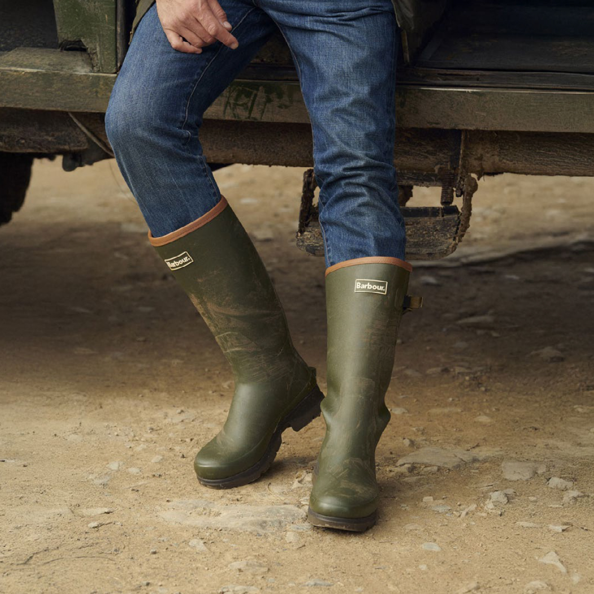 Men's green Barbour wellingtons