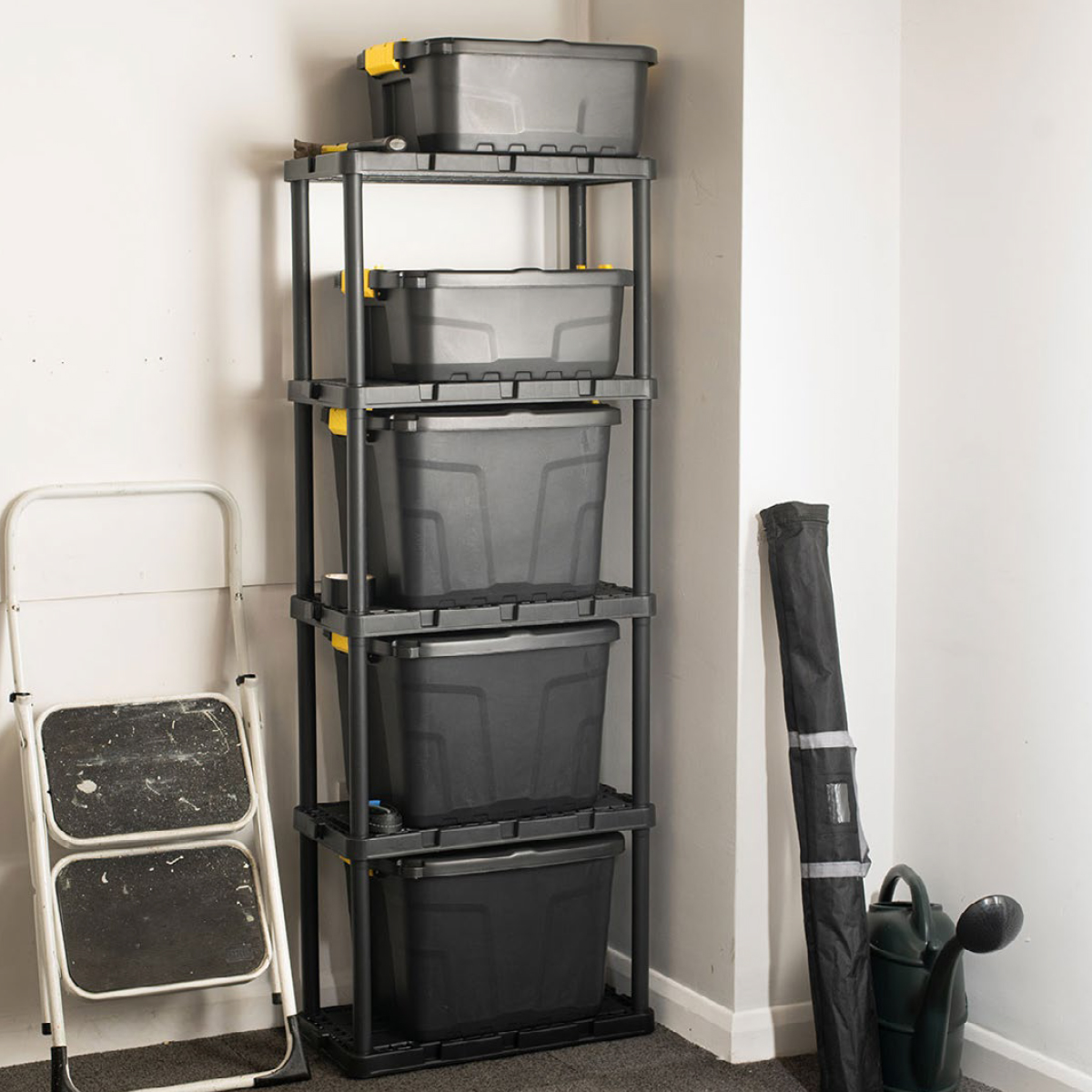 Strata storage shelf and boxes