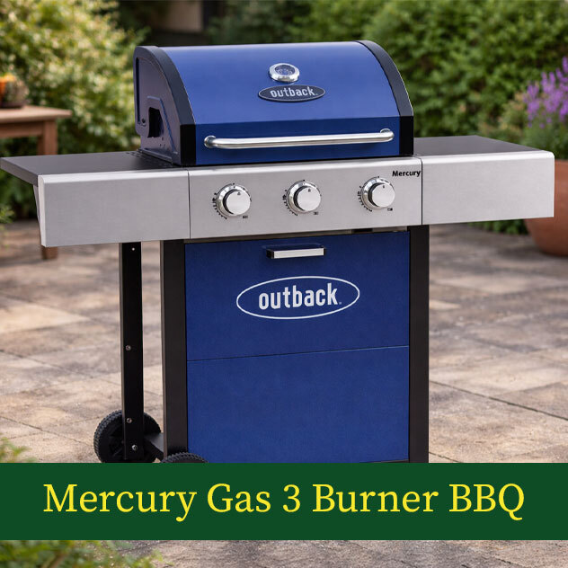 SHOP OUTBACK MERCURY 3 BURNER GAS BBQ >