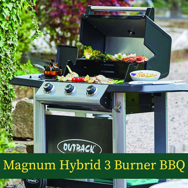SHOP OUTBACK METEOR 3 BURNER HYBRID BBQ >