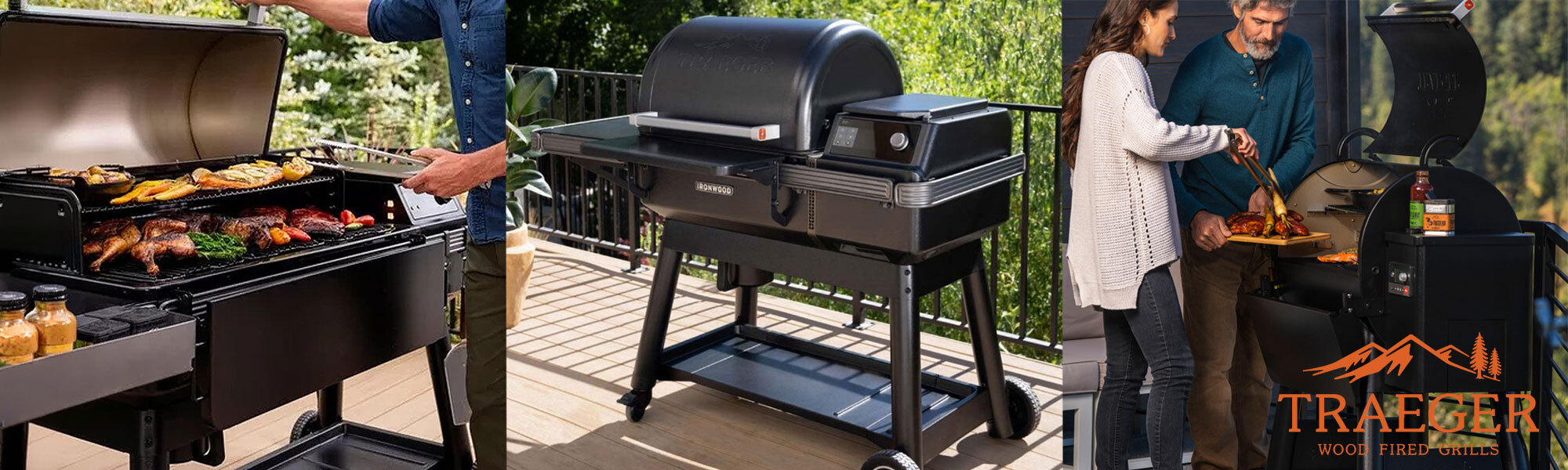 a banner showing Traeger bbqs and the logo