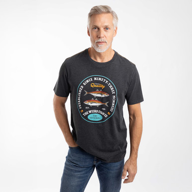 Worldoftshirts Fish Weird Fish Men's Fish Stamp Graphic T-Shirt - Black Marl | Charlies