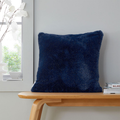 Catherine Lansfield Blue Cosy Glamour Cushion In Polyester | Charlies