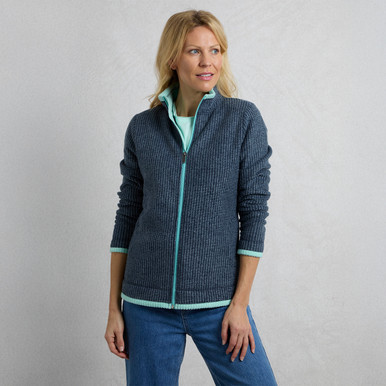 Weird Fish Women's Blue Ariana Full Zip Fleece - French Navy/Aqua, Size 16